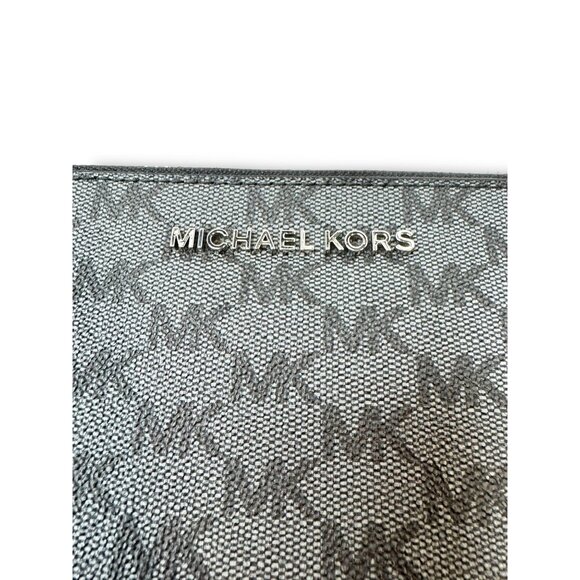 Michael Kors Jet Set Pouch Wristlet Coated Canvas Gray Black MK Logo 10"x 5.5" - Picture 5 of 10